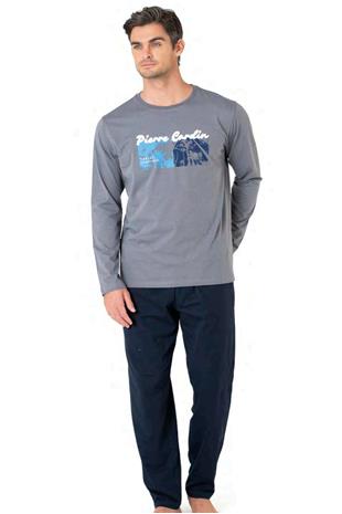 Pierre Cardin 6096 Erkek Gri Uzun Kollu Bisiklet Yaka Pijama Takımı