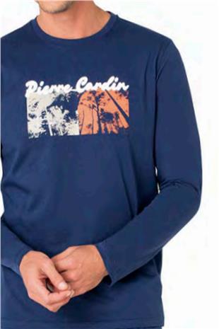 Pierre Cardin 6096 Erkek İndigo Uzun Kollu Bisiklet Yaka Pijama Takımı