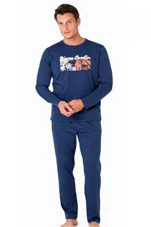 Pierre Cardin 6096 Erkek İndigo Uzun Kollu Bisiklet Yaka Pijama Takımı