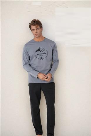 Pierre Cardin 6097 Erkek Gri Uzun Kollu Bisiklet Yaka Pijama Takımı