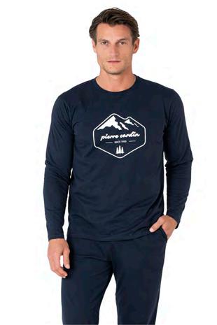 Pierre Cardin 6097 Erkek Lacivert Uzun Kollu Bisiklet Yaka Pijama Takımı