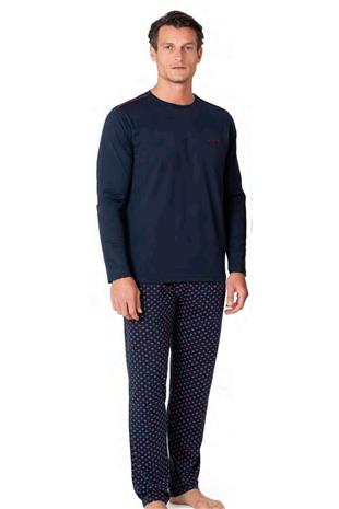 Pierre Cardin 6099 Erkek Lacivert Uzun Kollu Bisiklet Yaka Pijama Takımı