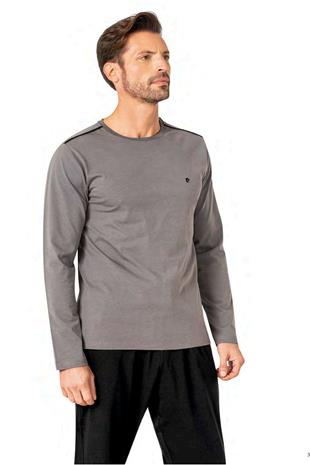 Pierre Cardin 6100 Erkek Gri Uzun Kollu Bisiklet Yaka Pijama Takımı