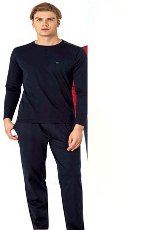 Pierre Cardin 6100 Erkek Lacivert Uzun Kollu Bisiklet Yaka Pijama Takımı