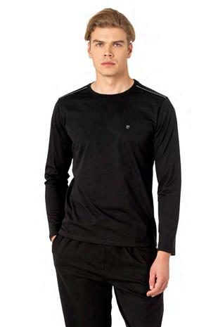 Pierre Cardin 6100 Erkek Siyah Uzun Kollu Bisiklet Yaka Pijama Takımı