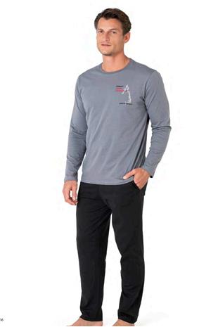 Pierre Cardin 6103 Erkek Gri Uzun Kollu Bisiklet Yaka Pijama Takımı
