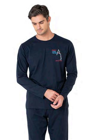 Pierre Cardin 6103 Erkek Lacivert Uzun Kollu Bisiklet Yaka Pijama Takımı