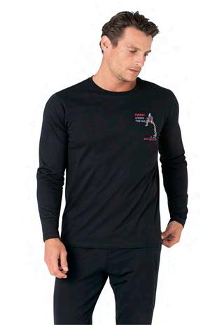 Pierre Cardin 6103 Erkek Siyah Uzun Kollu Bisiklet Yaka Pijama Takımı