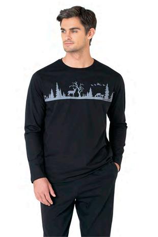 Pierre Cardin 6104 Erkek Siyah Uzun Kollu Bisiklet Yaka Pijama Takımı