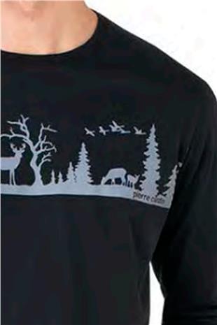 Pierre Cardin 6104 Erkek Siyah Uzun Kollu Bisiklet Yaka Pijama Takımı