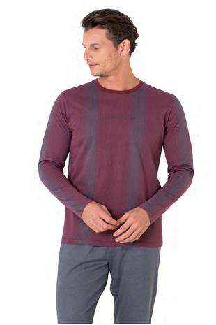 Pierre Cardin 6105 Erkek Bordo Uzun Kollu Bisiklet Yaka Pijama Takımı