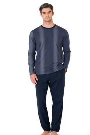 Pierre Cardin 6105 Erkek Lacivert Uzun Kollu Bisiklet Yaka Pijama Takımı