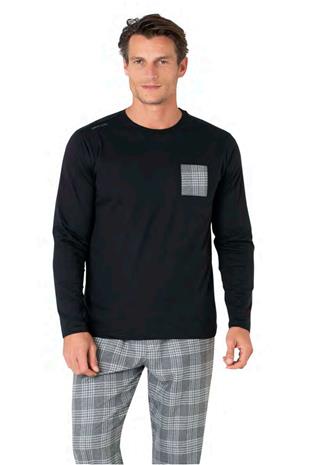Pierre Cardin 6107 Erkek Siyah Uzun Kollu Bisiklet Yaka Pijama Takımı