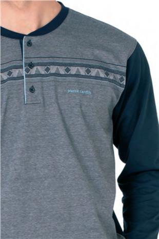 Pierre Cardin 6109 Erkek Lacivert Uzun Kollu Yakası Düğmeli Pijama Takım