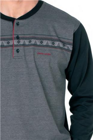 Pierre Cardin 6109 Erkek Siyah Uzun Kollu Yakası Düğmeli Pijama Takım