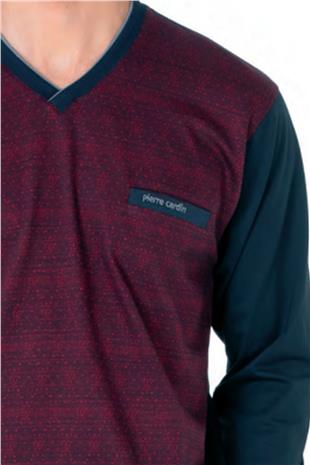Pierre Cardin 6110 Erkek Bordo Kuzun Kollu V Yaka Pijama Takımı