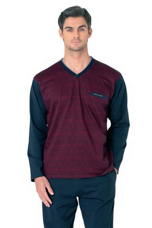 Pierre Cardin 6110 Erkek Bordo Kuzun Kollu V Yaka Pijama Takımı