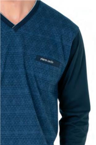 Pierre Cardin 6110 Erkek Saks Kuzun Kollu V Yaka Pijama Takımı
