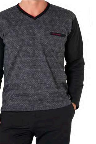 Pierre Cardin 6110 Erkek Siyah Kuzun Kollu V Yaka Pijama Takımı