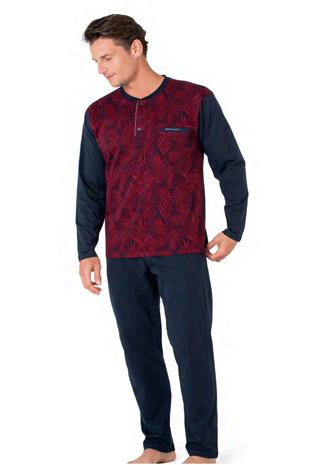 Pierre Cardin 6111 Erkek Bordo Uzun Kollu Yakası Düğmeli Pijama Takım
