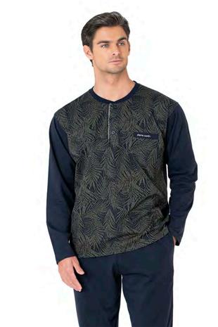 Pierre Cardin 6111 Erkek Haki Uzun Kollu Yakası Düğmeli Pijama Takım