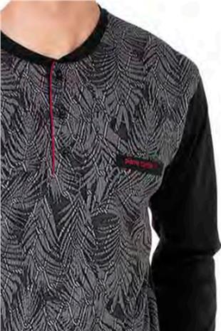 Pierre Cardin 6111 Erkek Siyah Uzun Kollu Yakası Düğmeli Pijama Takım