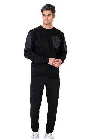 Pierre Cardin 6112 Erkek Siyah Uzun Kollu Bisiklet Yaka Üç İplik Paçası Lastikli Eşofman Takımı
