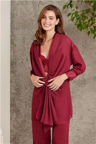Pierre Cardin 7025 Kadın Bordo 4lü Saten Takım Gelin Çeyiz Seti