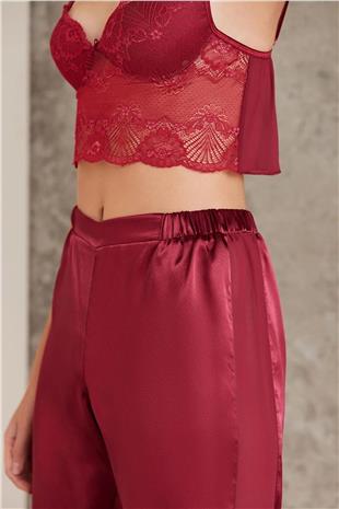 Pierre Cardin 7025 Kadın Bordo 4lü Saten Takım Gelin Çeyiz Seti