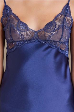 Pierre Cardin 7035 Kadın Lacivert Gelin Çeyiz Seti 4lü Saten Sabahlık Gecelik Şortlu Takım
