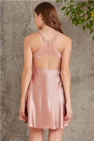 Pierre Cardin 7085 Kadın Brandy Gelin Çeyiz Seti 4lü Saten Sabahlık Gecelik Şortlu Takım