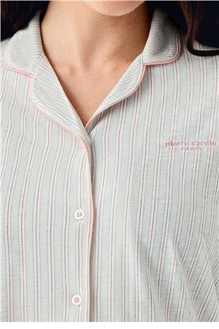 Pierre Cardin 9051 Kadın Nil Uzun Kollu Önden Düğmeli Gömlek Pijama Takımı