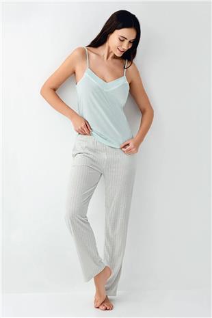 Pierre Cardin 9052 Kadın Nil Sabahlıklı İp Askılı 3Lü Pijama Takımı