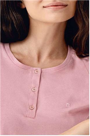 Pierre Cardin 9055B Kadın Gül Kurusu Uzun Kollu Yarım Pat Pijama Takımı