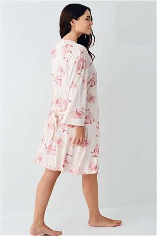 Pierre Cardin 9057 Kadın Krem Sabahlıklı İp Askılı Gecelik Takım