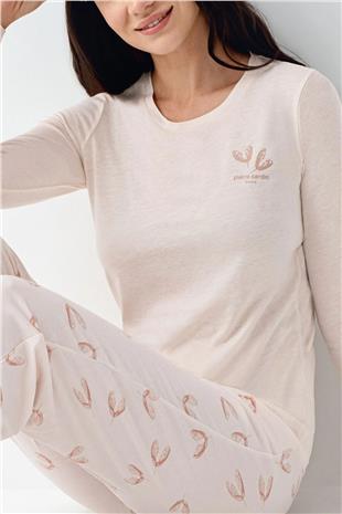 Pierre Cardin 9061 Kadın Toz Pembe Uzun Kollu Yuvarlak Yaka Pijama Takımı
