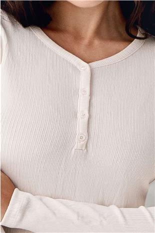 Pierre Cardin 9062 Kadın Toz Pembe Uzun Kollu Yarım Pat V Yaka Pijama Takımı