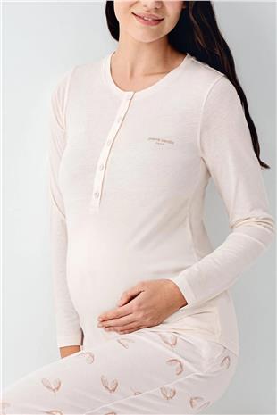 Pierre Cardin 9066 Kadın Toz Pembe Uzun Kollu Hamile Lohusa Önden Emzirme Özellikli Pijama Takımı