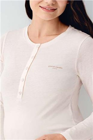 Pierre Cardin 9066 Kadın Toz Pembe Uzun Kollu Hamile Lohusa Önden Emzirme Özellikli Pijama Takımı