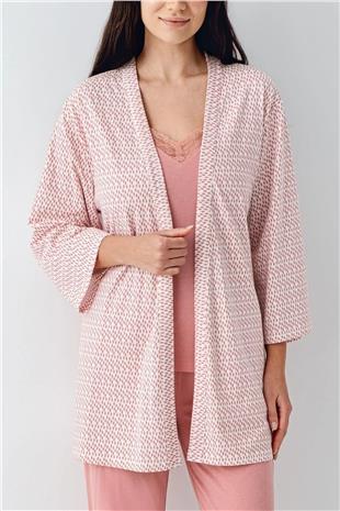 Pierre Cardin 9082 Kadın Pembe Sabahlıklı İp Askılı Dantel Detaylı 3Lü Pijama Takımı