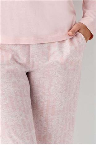 Pierre Cardin 9085 Kadın Pembe Uzun Kollu Yuvarlak Yaka Pijama Takımı