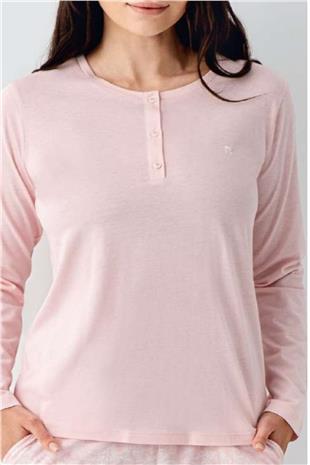 Pierre Cardin 9086B Kadın Pembe Uzun Kollu Yarım Pat Battal Pijama Takımı