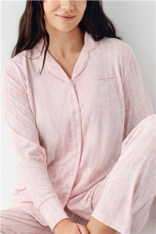Pierre Cardin 9087 Kadın Krem Uzun Kollu Önden Düğmeli Gömlek Pijama Takımı