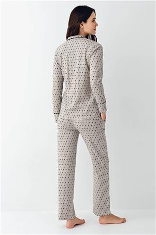 Pierre Cardin 9103 Kadın Siyah Uzun Kollu Önden Düğmeli Gömlek Pijama Takımı