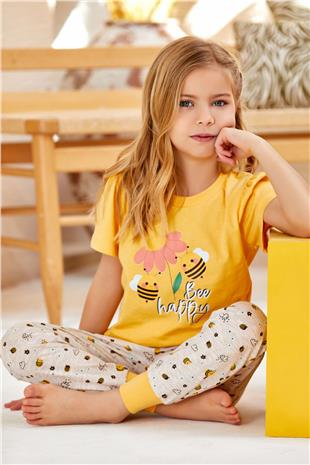 Pikidor 173 Sarı Pamuklu Kız Çocuk Pijama Takımı