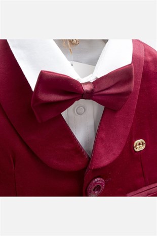 Pugi Baby 2042 Erkek Bebek Şal Yaka Tek Düğme Yelekli Bordo Mevlüt Takımı