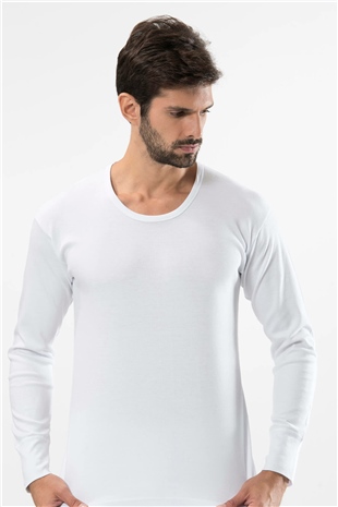 Türen 116 Beyaz Erkek İnterlok O Yaka Uzun Kollu Fanila