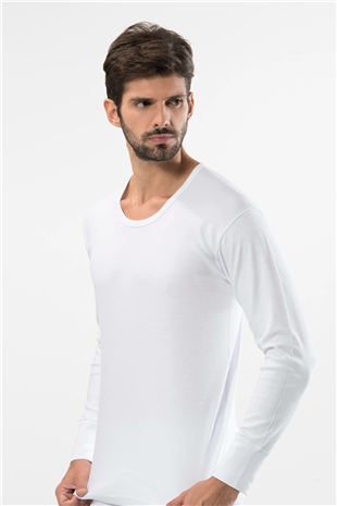 Türen 116 Beyaz Erkek İnterlok O Yaka Uzun Kollu Fanila