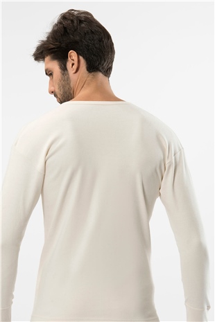 Türen 116 Krem Erkek İnterlok O Yaka Uzun Kollu Fanila