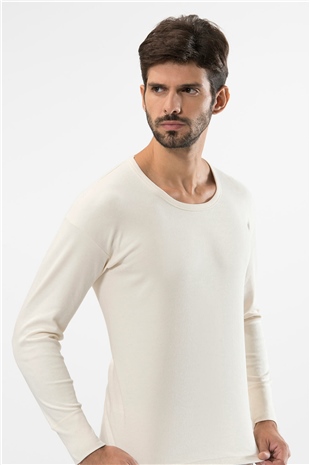 Türen 116 Krem Erkek İnterlok O Yaka Uzun Kollu Fanila
